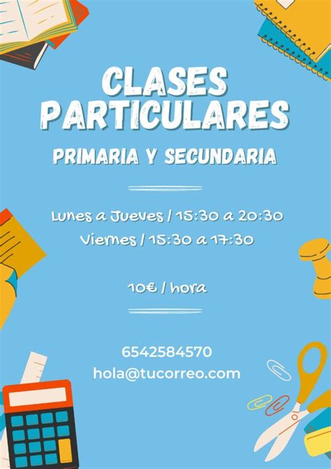 cartel de clases particulares|Anuncio de Clases Particulares: Plantillas en Word